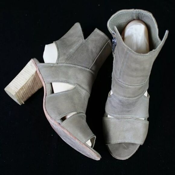 FREE PEOPLE EFFIE BLOCK HEEL TAUPE LEATHER ANKLE BOOTS WOMEN'S EUR 38 US 7.5. - Picture 6 of 12